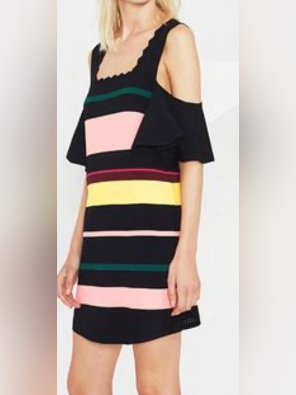 APIECE APART Lira Striped Knit Off Shoulder Dress Cold-Shoulder Striped Mini